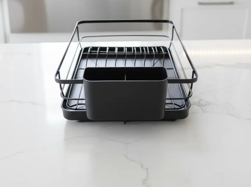 space saving dish drying rack with cutlery holder for apartment