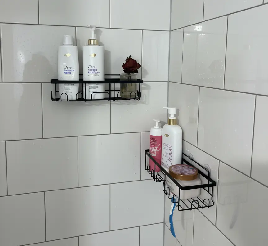 Veken adhesive shower organizer 6 piece set no drilling required bathroom storage